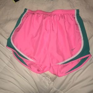 neon pink and blue nike shorts